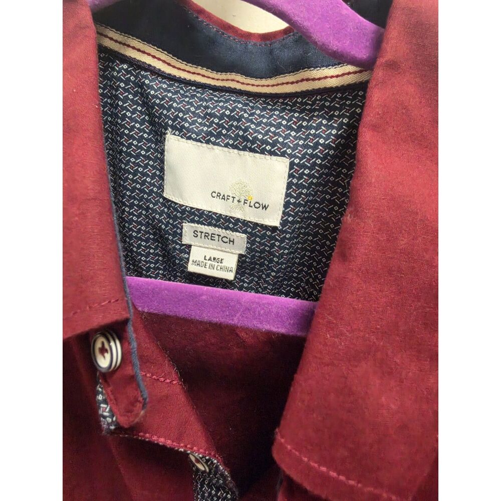 Craft & Flow Burgundy Wine Short Sleeve Stretch Button Up Shirt Men's L - Picture 4 of 4